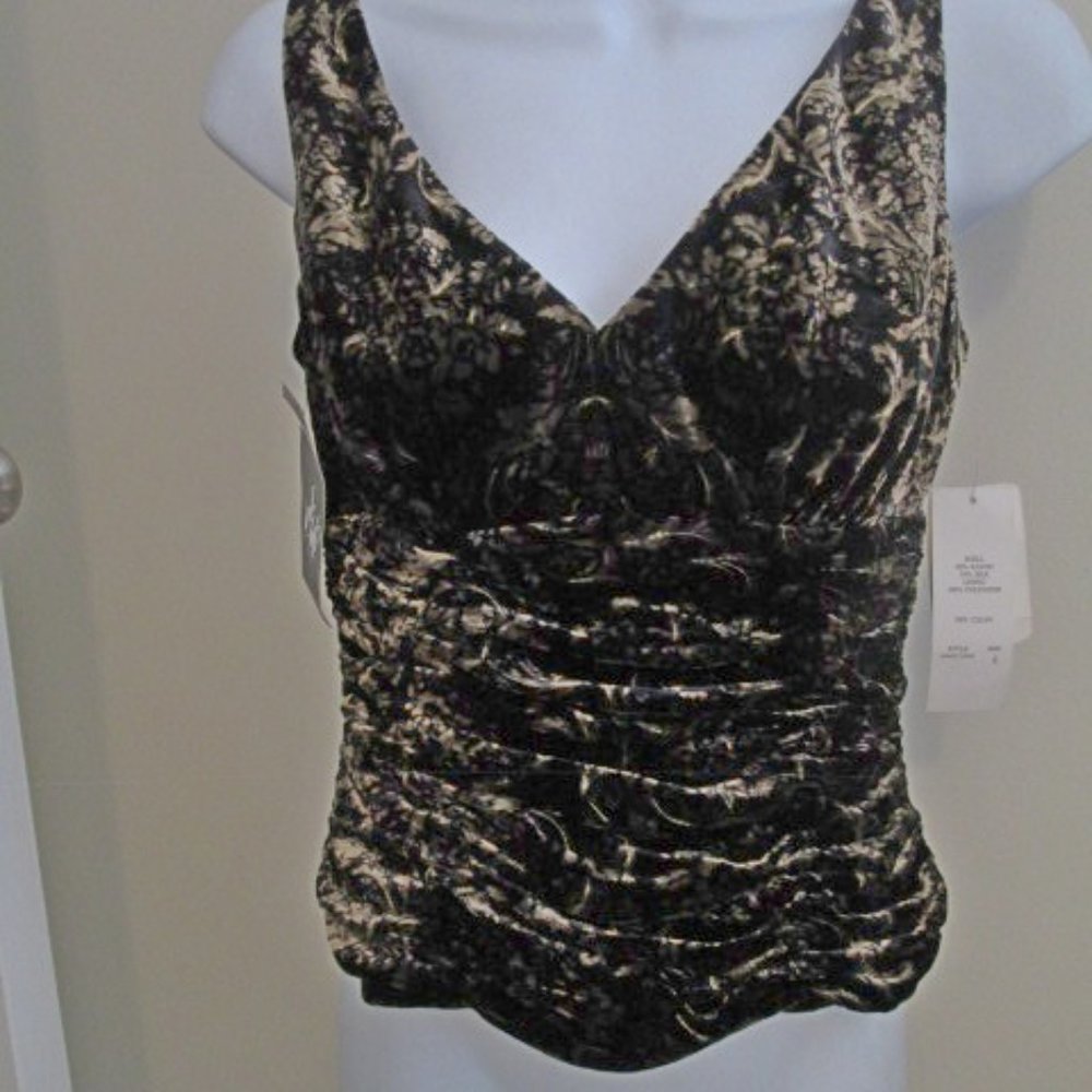 ADRIANNA PAPELL Boutique $145 Black/Gold Velvet Sleeveless Top size 4 NWT